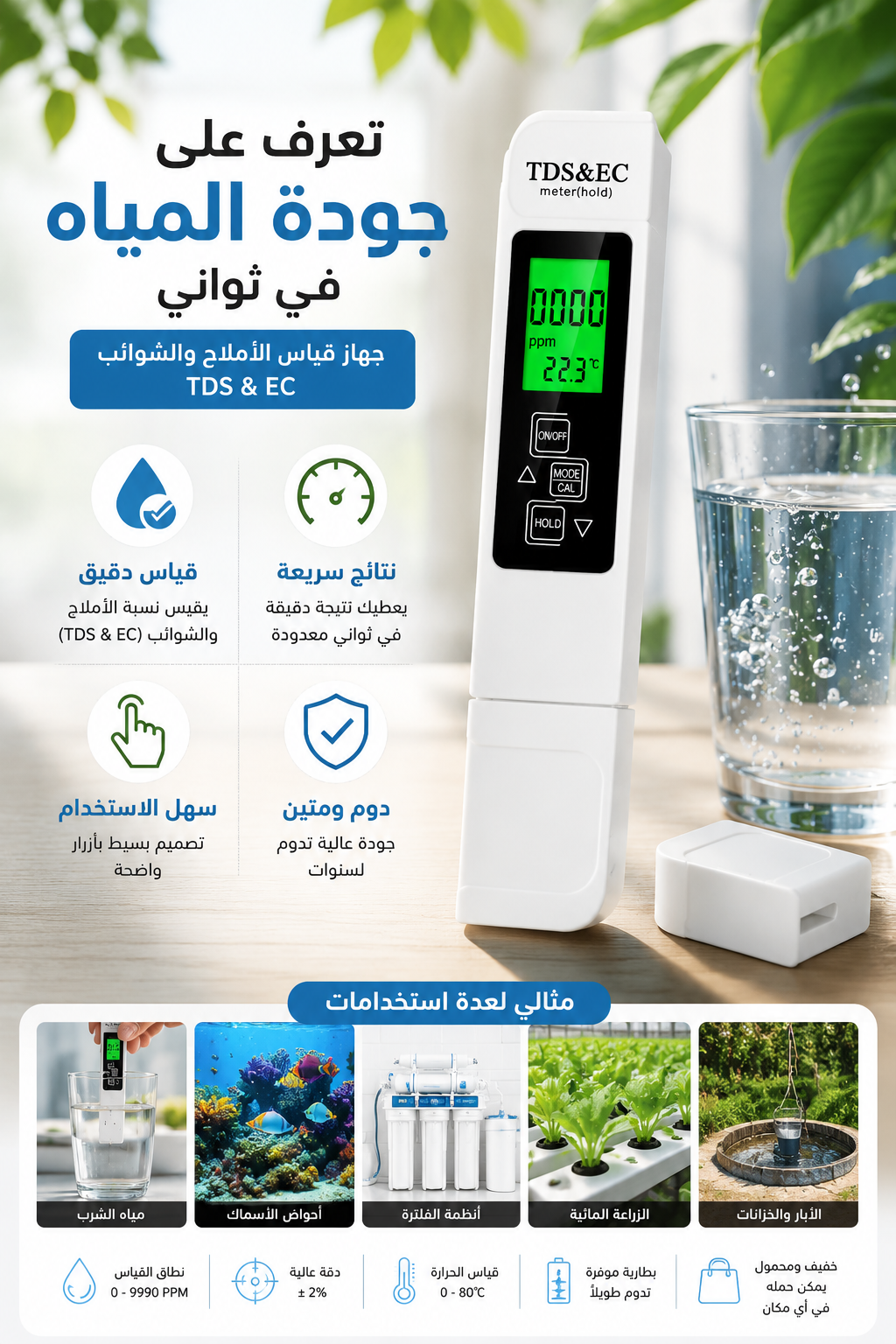 جهاز قياس نسبة الأملاح و جودة المياه